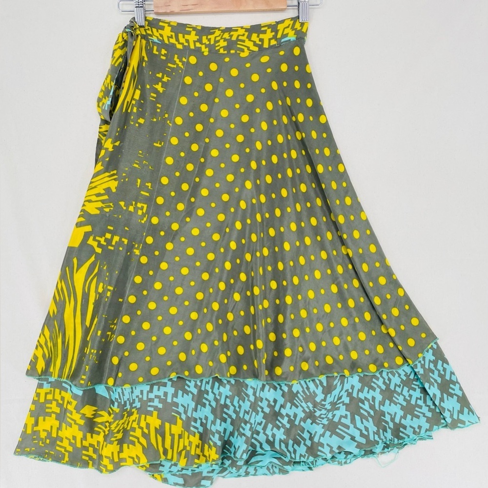 Karina Wrap Skirt with Yellow Polka Dot & Teal Accents - Picture 3 of 8